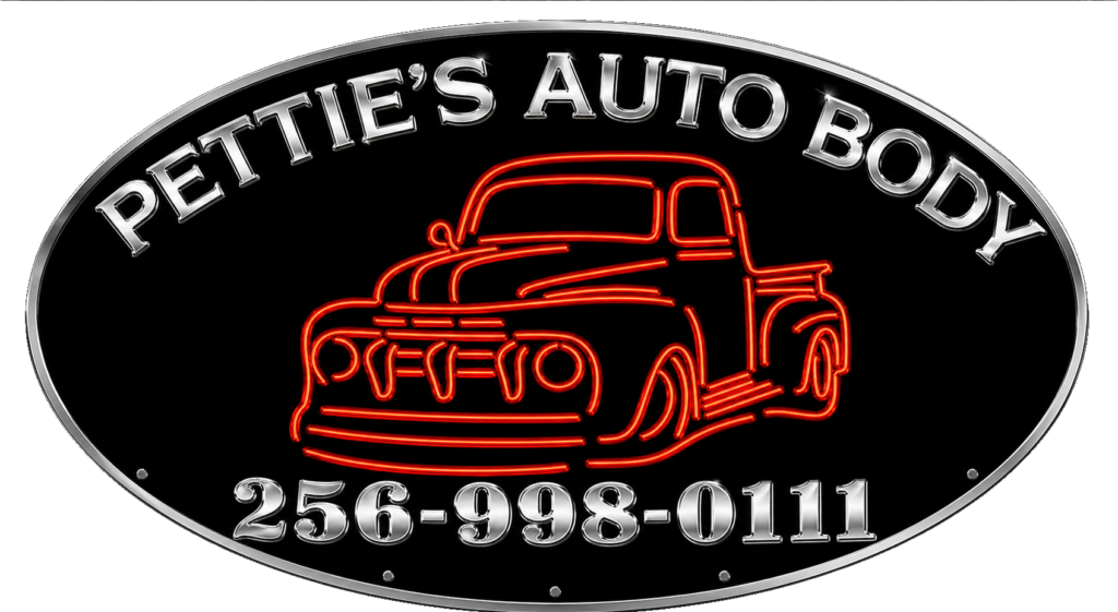 Pettie's Auto Body shop in Athens, AL, offering professional collision repair, dent removal, and auto painting services in a clean, modern garage.